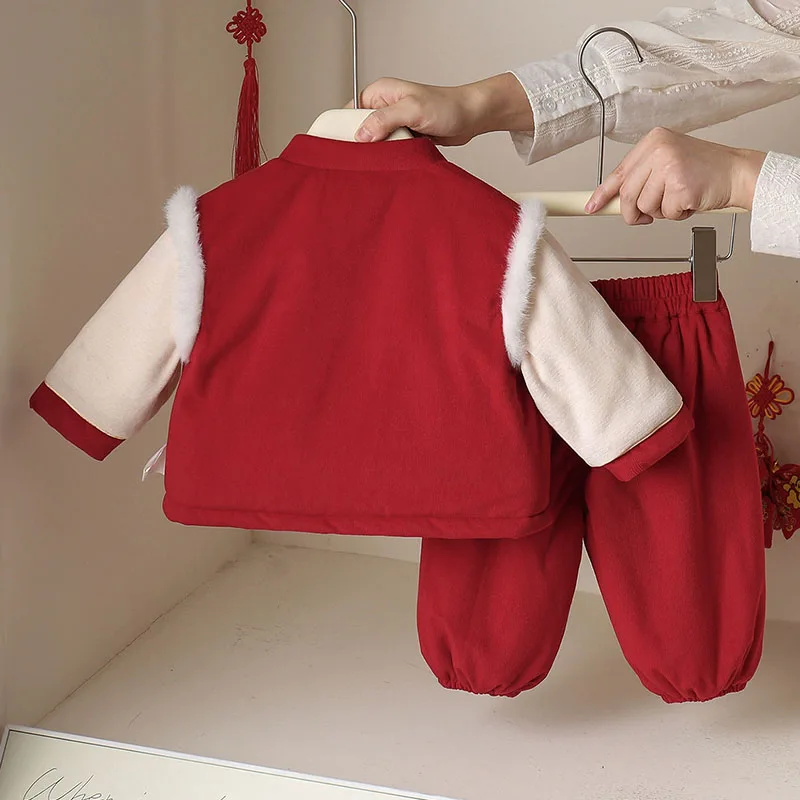 Conjunto lainado invierno para bebé niña – Top de lana bordado - imagen 3