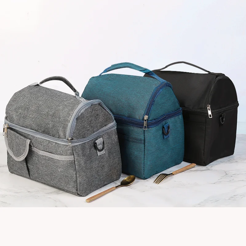 Bolsa de almuerzo de gran capacidad, paquete de almuerzo doble, juego de Picnic para acampar para niños, caja aislante de mano y de un solo hombro - imagen 3