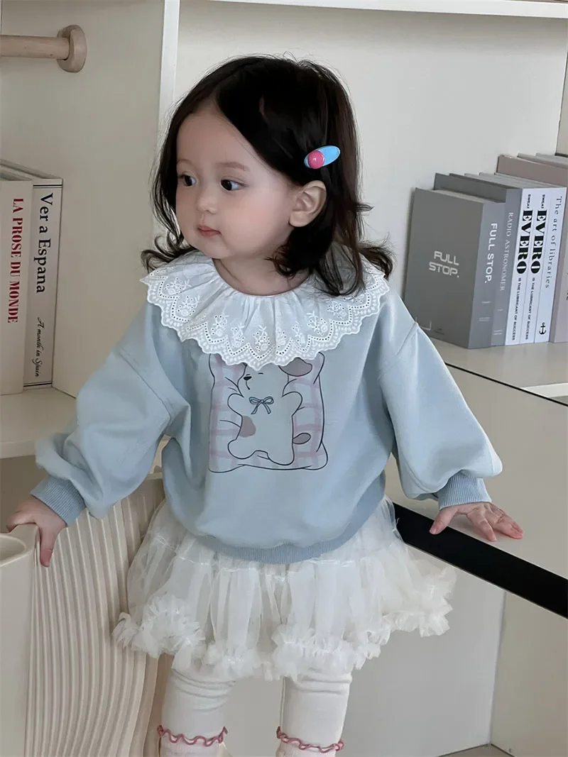 MILANCEL, nuevo conjunto de ropa de primavera para bebé, 9M-3T, sudadera con capucha y cuello de encaje de perro bonito para niñas, culottes con respaldo de malla para niños pequeños - imagen 3