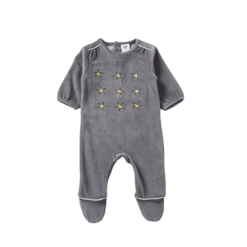 Peleles de manga larga para bebé, monos para recién nacidos, ropa gris para niño y niña, Pelele de corona de terciopelo bebé para invierno - imagen 5