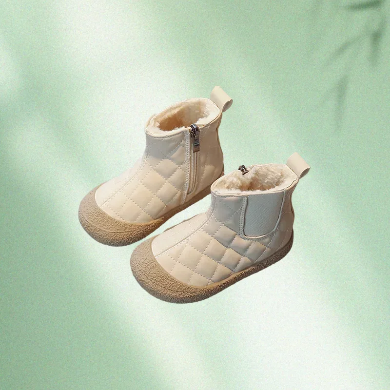 Botas de invierno para niños, zapatos informales para niñas, zapatos impermeables para exteriores, zapatos de algodón de felpa, botines de suela blanda para niños