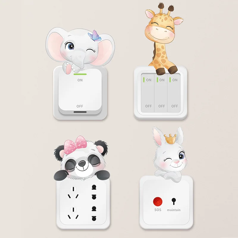 4 unids/set pegatinas de interruptor para habitación de niños dibujos animados elefante conejo Panda jirafa calcomanías de pared pegatinas de enchufe decoración de la habitación del bebé