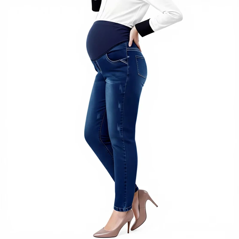 Pantalones de talla grande para mujeres embarazadas, pantalones de maternidad de cintura alta ajustados para madres embarazadas, pantalones vaqueros súper elásticos sobre el vientre - imagen 4