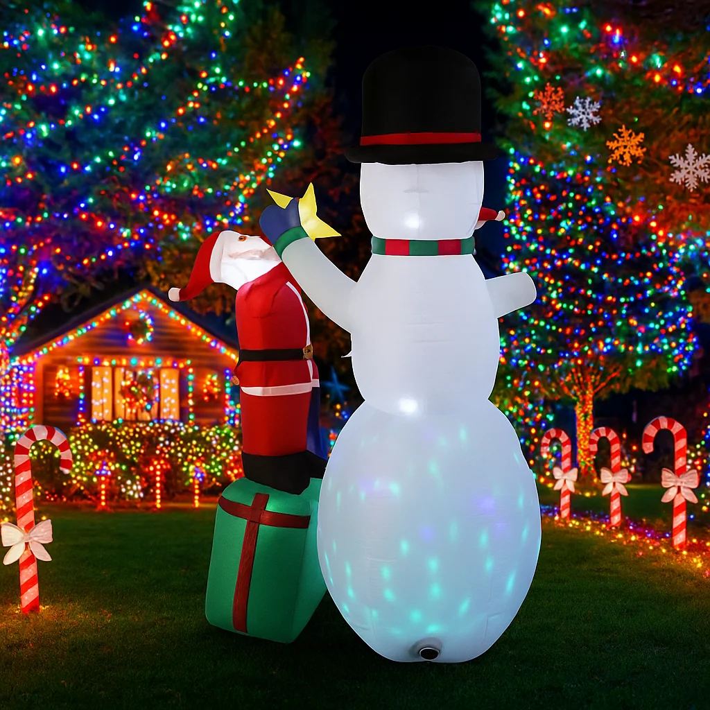 7,8 pies Santa Claus pingüino muñeco de nieve inflable decoración navideña luces de adorno de Navidad al aire libre patio de casa decoración de fiesta de vacaciones juguete - imagen 4