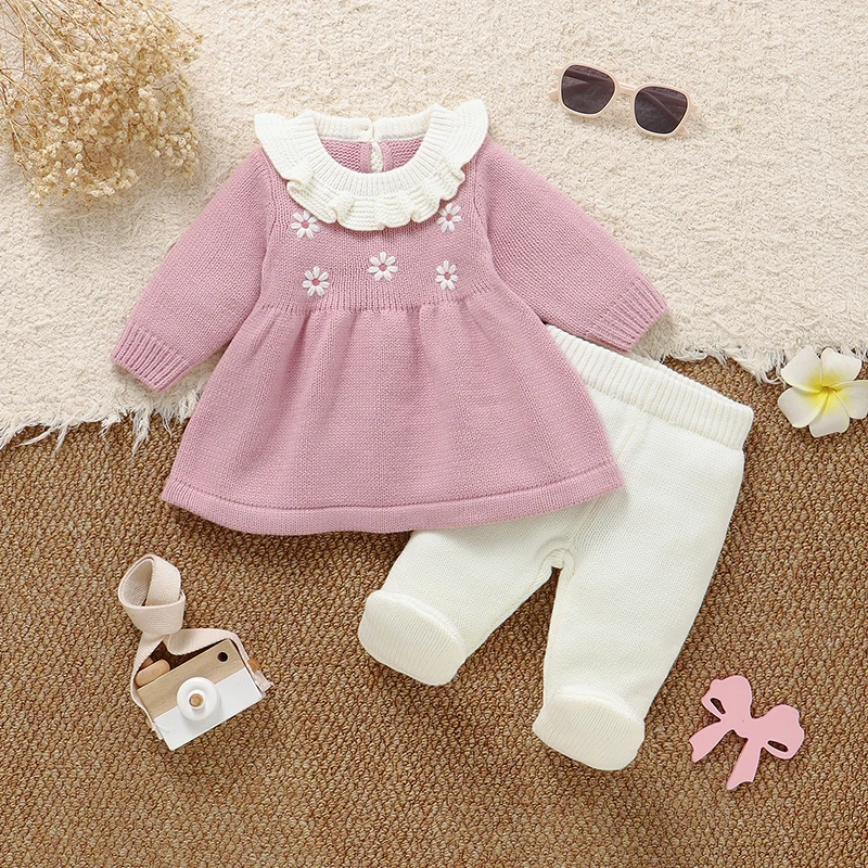 Conjunto de punto para bebé niña: top y leggings florales - imagen 4