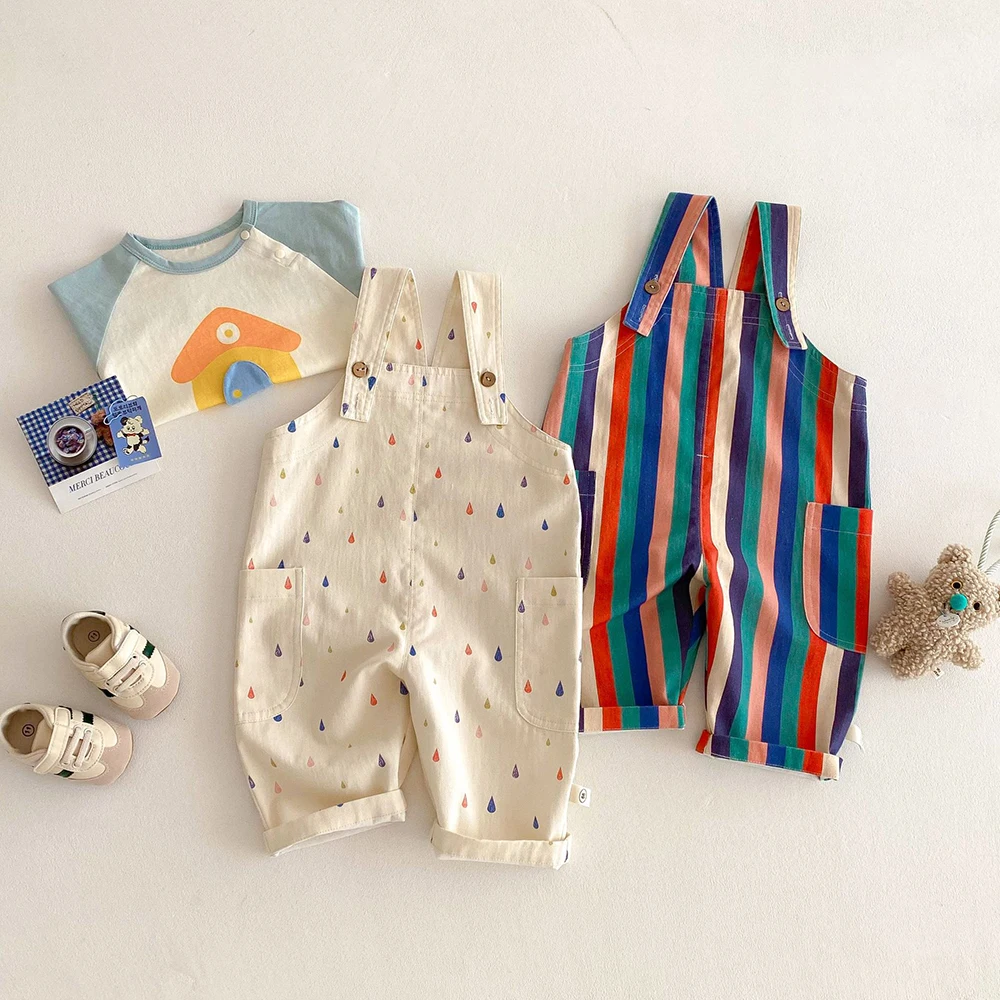 Mono corto unisex de primavera para niños con lunares y rayas