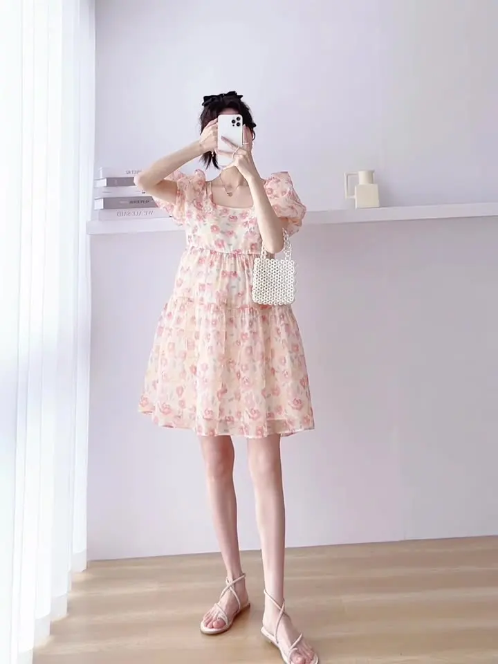 Vestido de maternidad teñido Floral, moda coreana de verano, ropa holgada de línea A para mujeres embarazadas, dulce embarazo - imagen 2