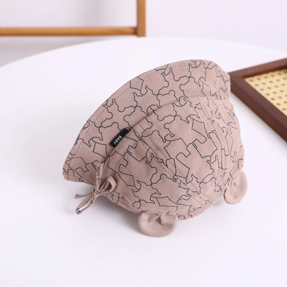 Sombrero con forma de cubo para bebé de 3 a 12M, nueva primavera, sombrero con sombrilla para niños y niñas, bonito estampado de oso de dibujos animados, sombrero de verano para niños al aire libre, gorra de pesca - imagen 5