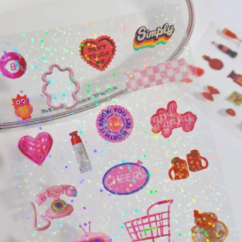 20 unids/pack lindos pegatinas Flash troqueladas Y2K pegatinas decorativas para álbum de recortes DIY decoración de fundas de teléfono Material de Collage - imagen 3