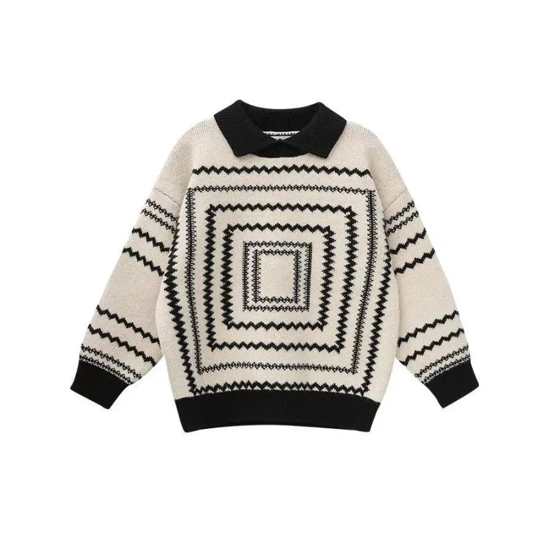 2025 otoño nuevo suéter de estilo coreano para niños: polo retro suelto de manga larga, top con cuello de punto de moda para niños. - imagen 5