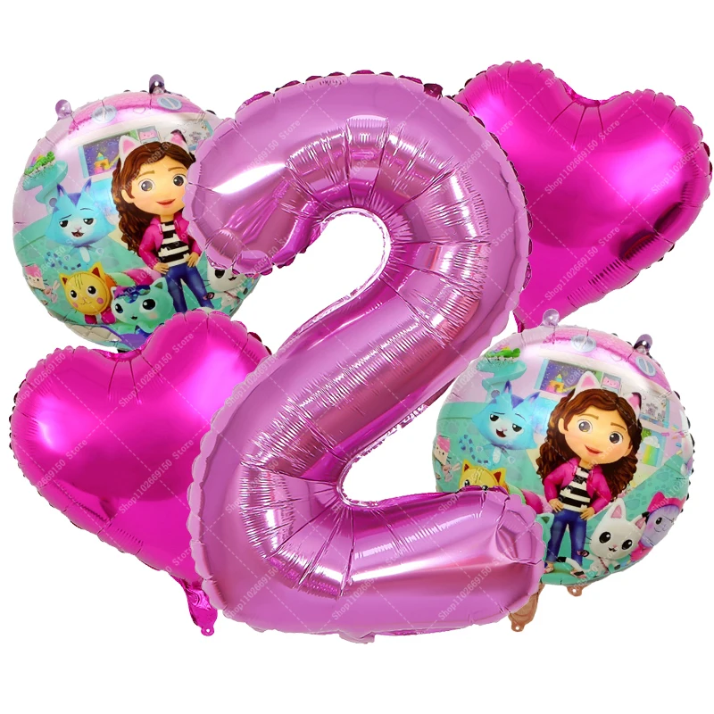 Juego de globos de aluminio para casas de muñecas Gabby, suministros para fiesta de cumpleaños para niña, globos bonitos de dibujos animados, accesorios de decoración navideña para el hogar, regalos, 5 uds. - imagen 5