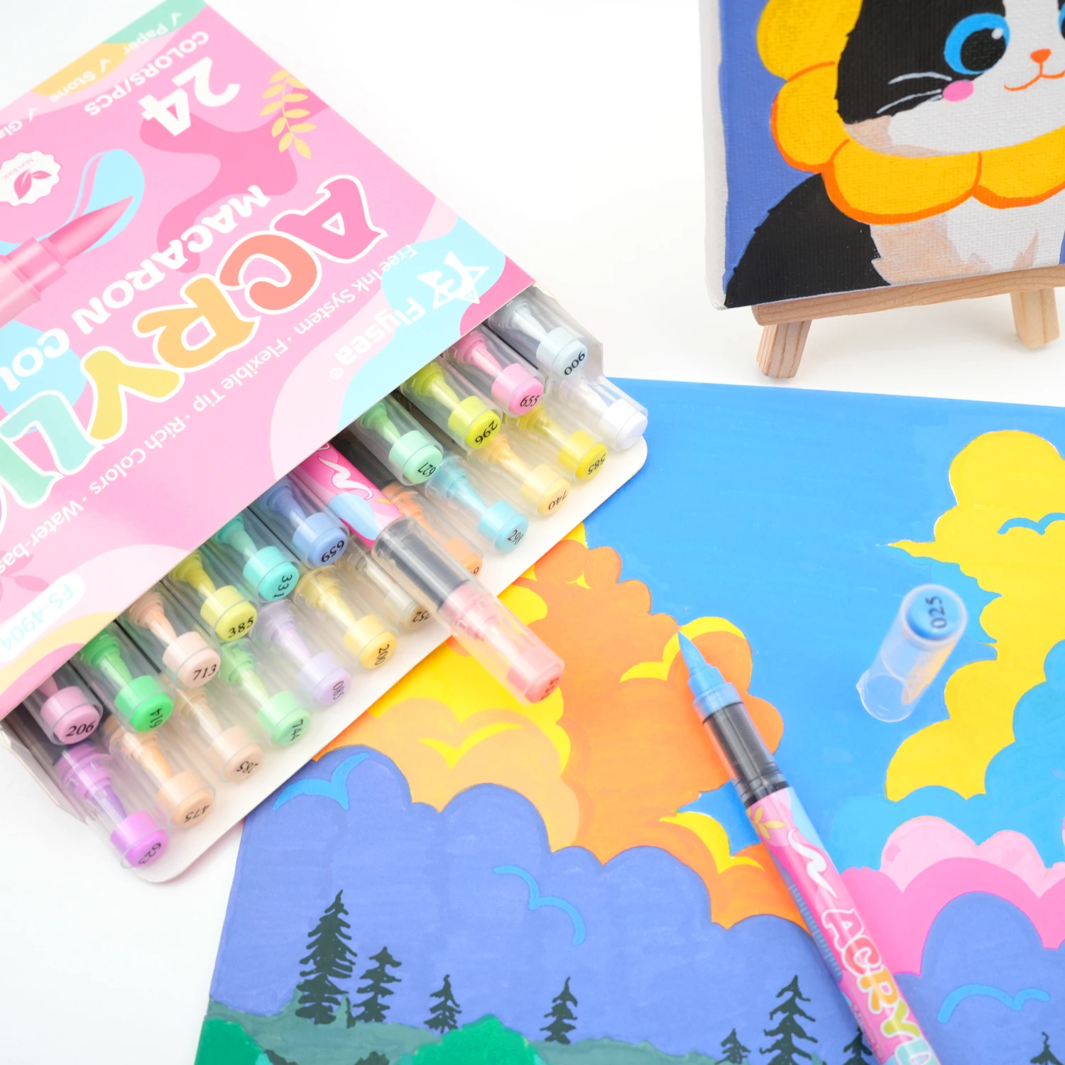 Rotuladores de pintura acrílica, juego de la serie Macaron, punta de pincel suave a base de agua, para madera, lienzo, pintura de roca, vidrio, manualidades Diy, pintura de tela - imagen 2