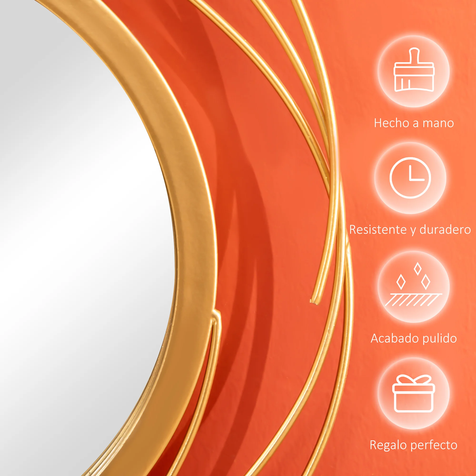 HOMCOM Decoración de Pared de Metal 3D Escultura de Pared de Espejos Redondos 107x56 cm Adornos de Pared Metálicos para Salón Dormitorio Cocina Dorado - imagen 5