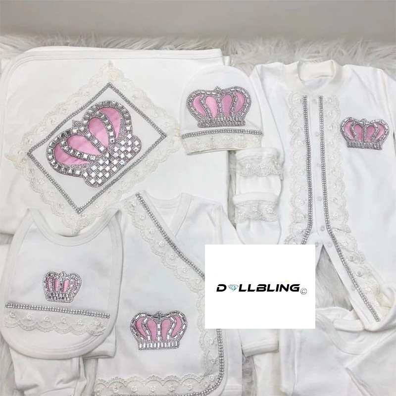 Ropa de bienvenida para bebé recién nacido, traje de boda para fotografía de bebé en casa, caja de regalo roja de Navidad, corona ostentosa, mameluco de ganchillo, conjunto de gorro - imagen 5