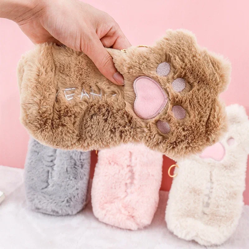 Bolsa de lápices con forma de Pata de Gato de dibujos animados Kawaii, bolsa de lápices suave de gran capacidad, papelería, suministros de oficina para volver a la escuela - imagen 2