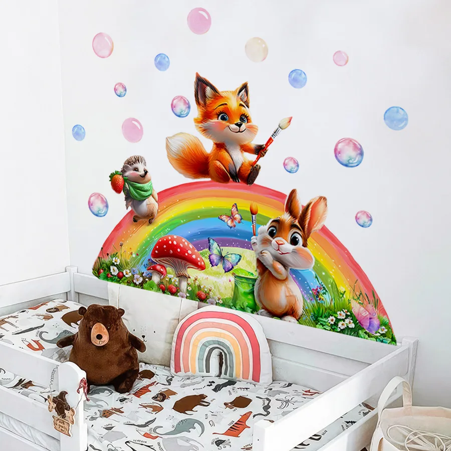 Pegatinas de pared de zorro, conejo, erizo, pegatinas de pared para decoración de habitación de niños, pegatinas de pared autoadhesivas para decoración del hogar