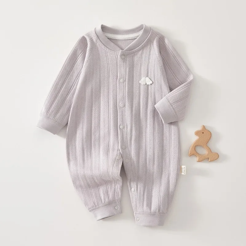 ¡Onesie de algodón recién nacido para primavera/otoño! Pelele de manga larga, agradable para la piel, transpirable, fácil de usar: cálido y cómodo para recién nacidos - imagen 4