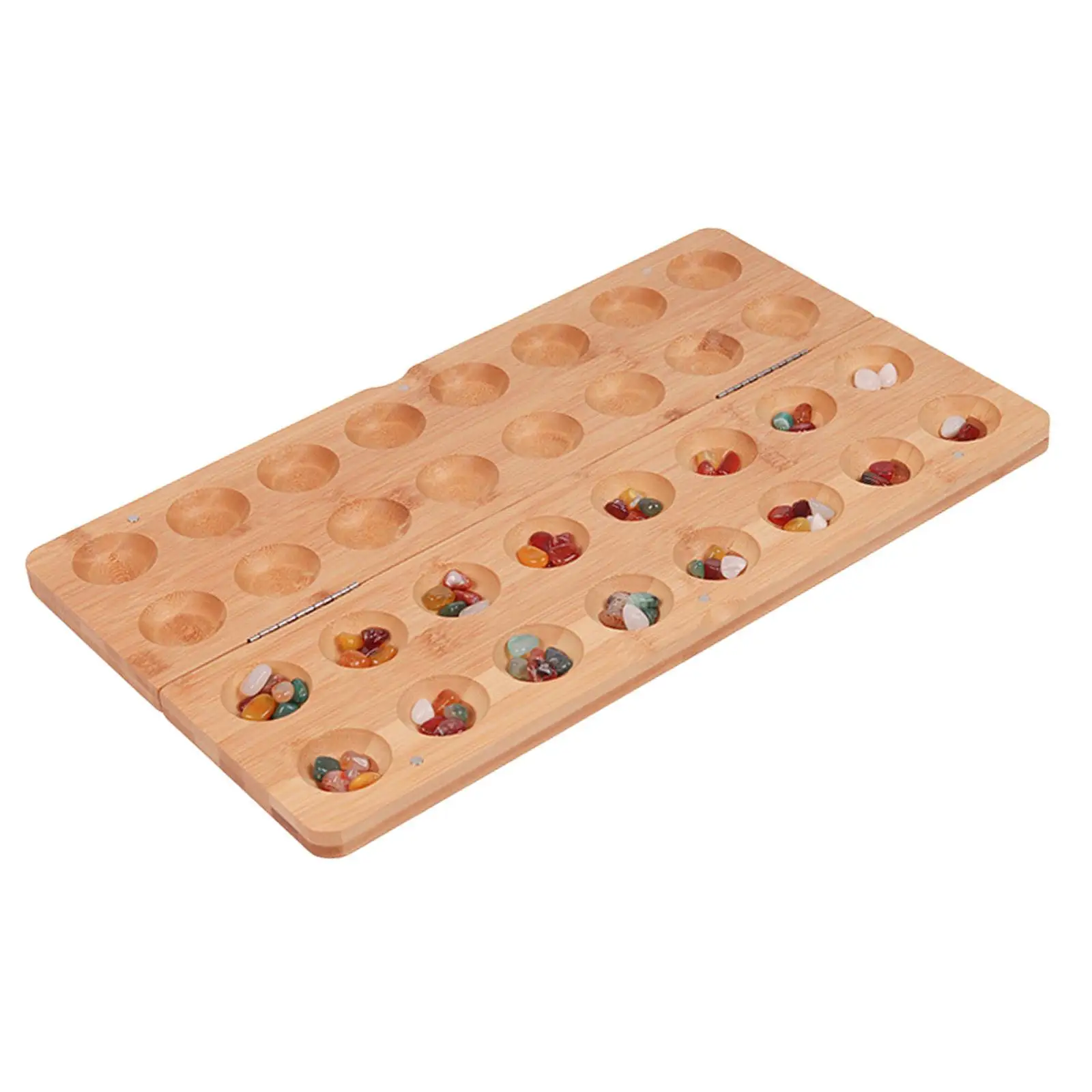 Wooden 65 Beads Folding Mancala Board Game Tabletop Game 2 Player Game Classic Strategy Game for Entertainment Party Ages 7+