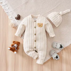 Pelele de algodón suave con gorro de oso para bebé unisex – Invierno