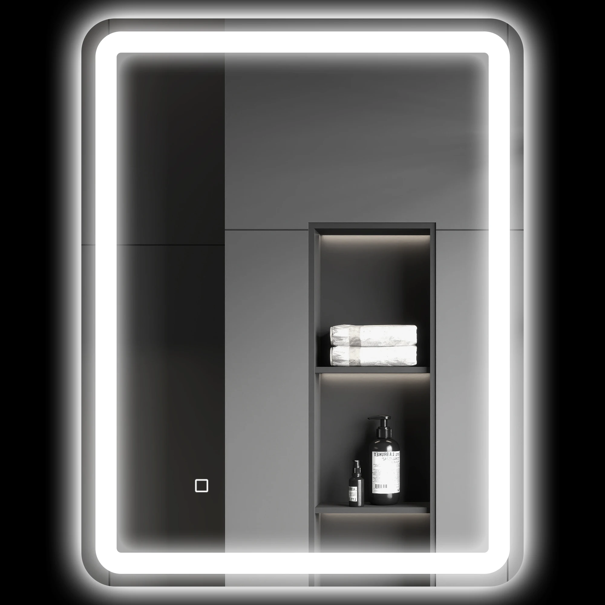 HOMCOM Espejo de Baño con Luces LED, 70x90 cm, Espejo de Pared, 3 Colores de Luz, Brillo Regulable, Función Antivaho, Función de Memoria, Interruptor Táctil, IP44, Horizontal/Vertical
