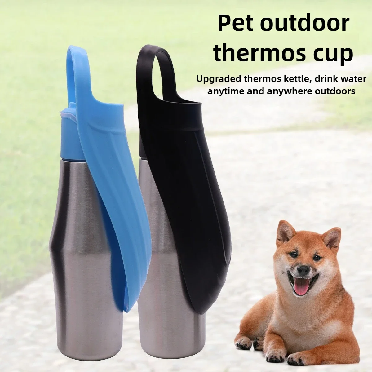 Taza de agua portátil para viaje de mascotas, hervidor de viaje para perros, alimentador de agua de acero inoxidable, suministros para beber