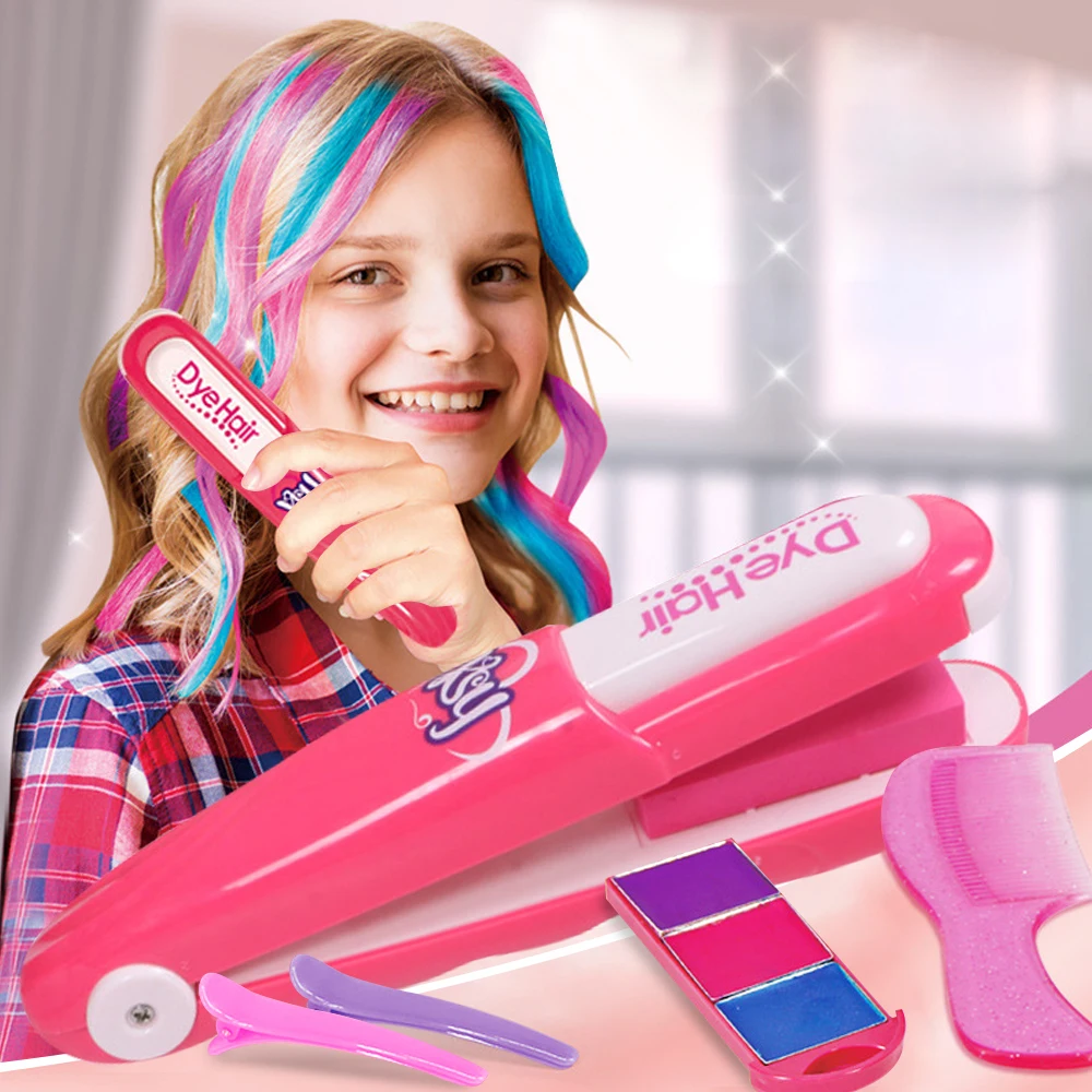 Juego de palos para teñir el cabello simulado para niños, herramientas de maquillaje y cabello DIY, accesorios para el cabello para casa de niña y regalos de juguetes de maquillaje