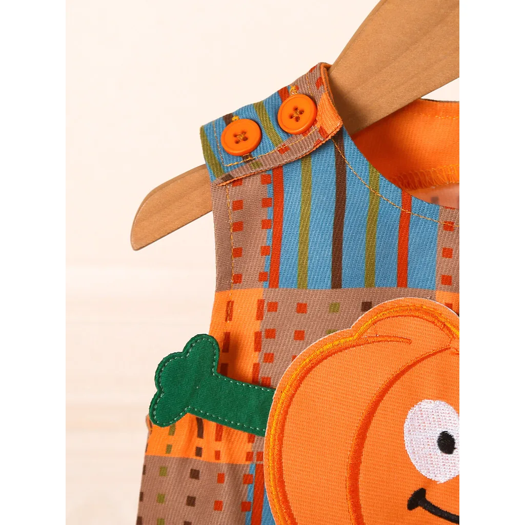 Mono a cuadros con bonito patrón de calabaza naranja de Halloween Unisex para bebé de 3 a 24 meses para fiestas navideñas y celebraciones - imagen 3