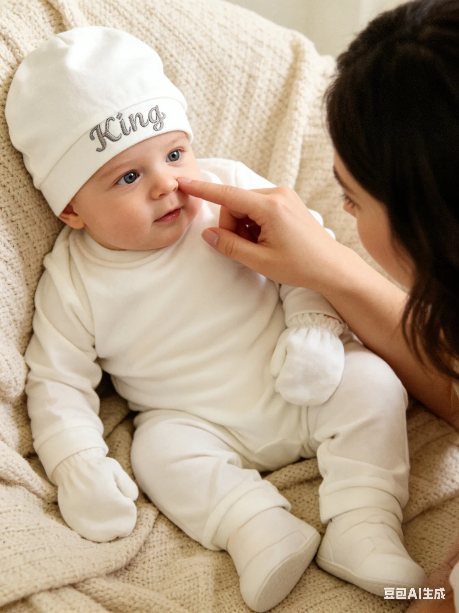 Set de regalo para recién nacido, mono color crema con bordado de corona y rey para la cerimonia de nombre