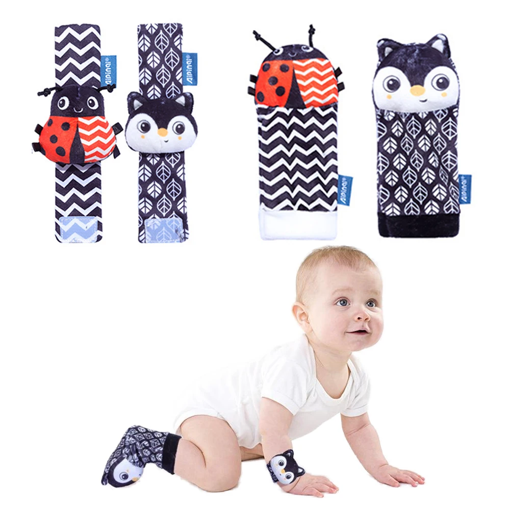 Sonajeros de juguete para bebés de 0 a 12 meses, 4 Uds., sonajeros de muñeca para niños, juego de calcetines buscador de pies, juguete para regalo de actividad suave para recién nacidos