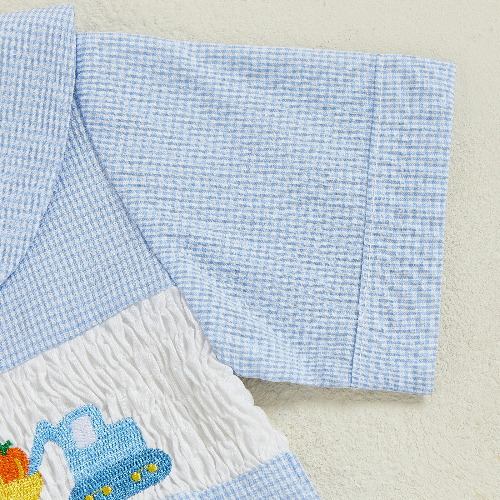 SUNSIOM, pelele a cuadros de verano para bebé, bordado de calabaza, mono de manga corta con cuello de muñeca, mono infantil, ropa de calle - imagen 5