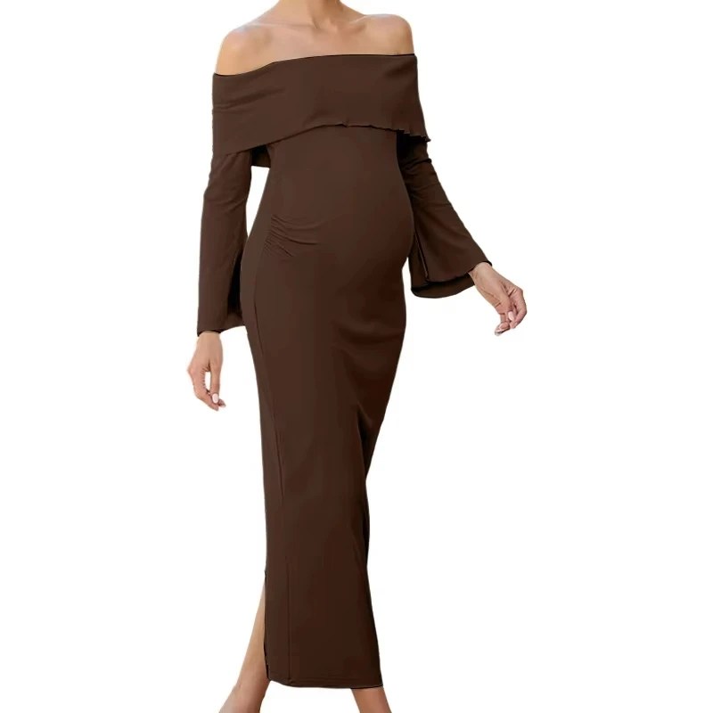 Vestido de maternidad con hombros descubiertos y manga larga - imagen 3