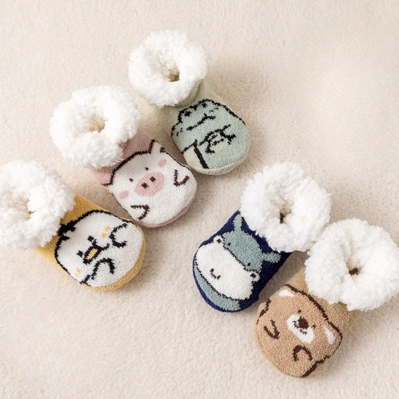Calcetín antideslizante para bebé, Zapatillas de casa térmicas de invierno, zapatos de cuna de suelo interior de felpa cálidos para niños pequeños, niños y niñas, aprendiendo a caminar - imagen 3