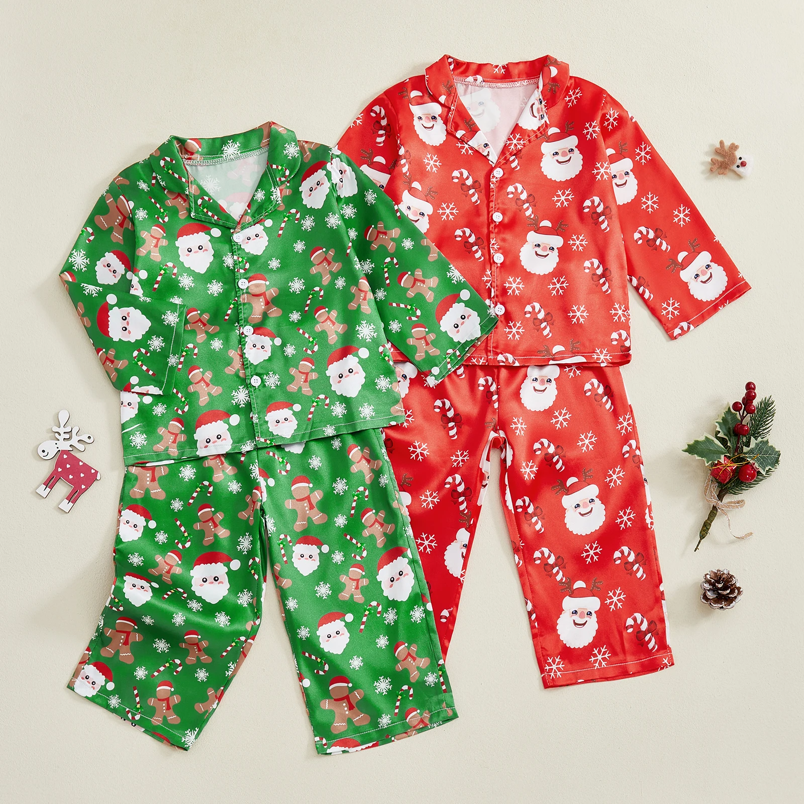 Pijama navideño infantil de niña con Papá Noel y pantalón elástico