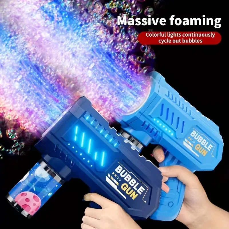 Pistola automática de burbujas con forma de cohete para niños