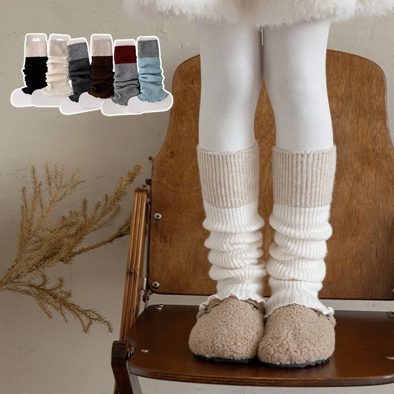 Calentadores de piernas japoneses lisos y dulces para niñas, cubierta de pie tejida, calcetines calentadores de piernas gruesos para otoño e invierno, calentadores de piernas