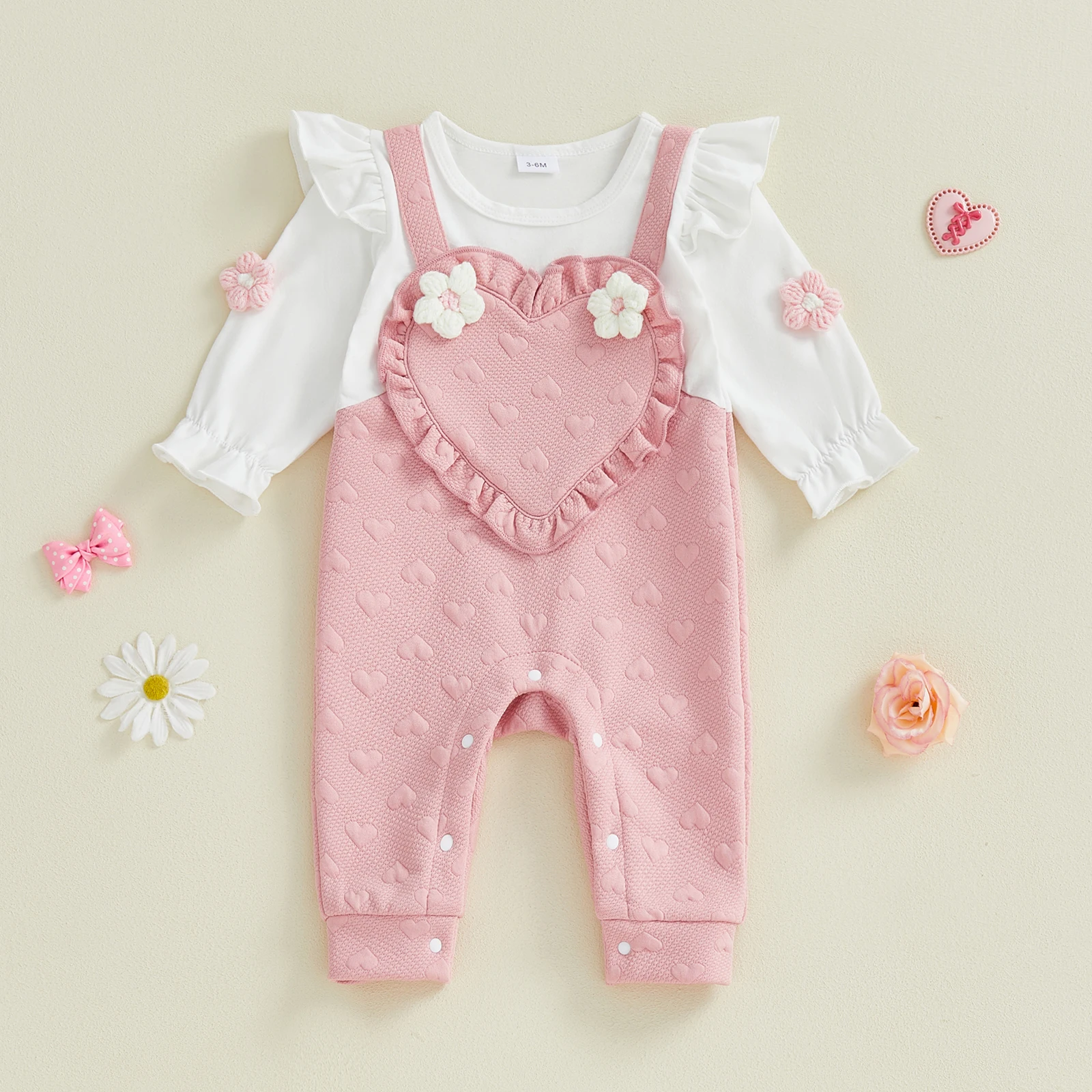 Tregren mameluco bebé niña de jacquard floral con corazón primavera - imagen 2