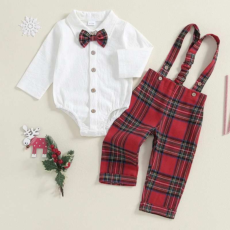 Traje de caballero para bebé con solapa y tirantes de cuadros - imagen 3
