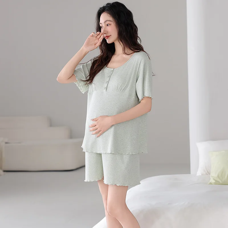 Pijamas para mujeres embarazadas, pantalones cortos finos de verano, conjunto de Modal de colores con cojín para el pecho, ropa de casa para amamantar posparto