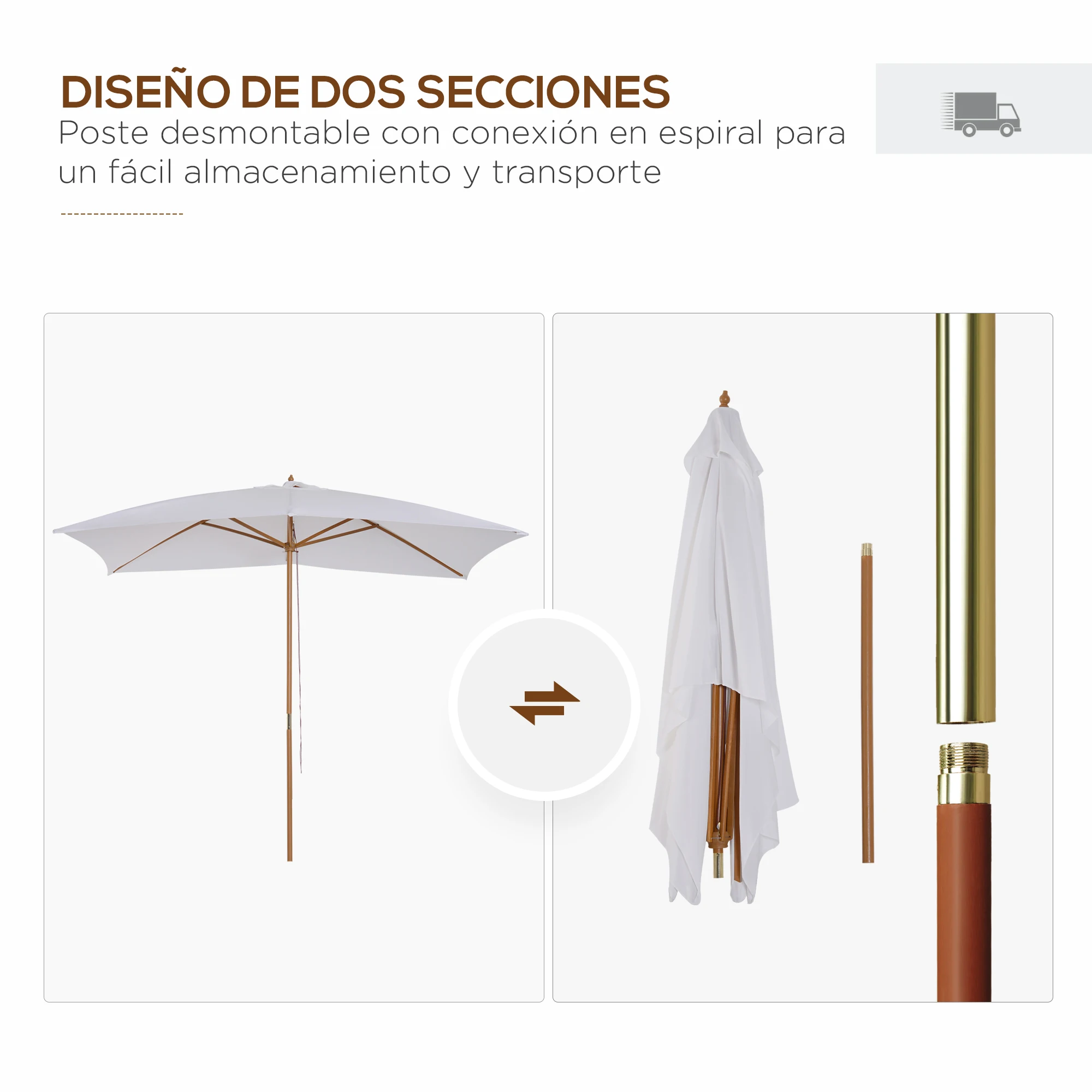 Outsunny Sombrilla Terraza Exterior 295x200 cm Sombrilla de Jardín Rectangular Ajustable con Mástil de Madera y Manivela Impermeable Parasol para Patio Terraza - imagen 4