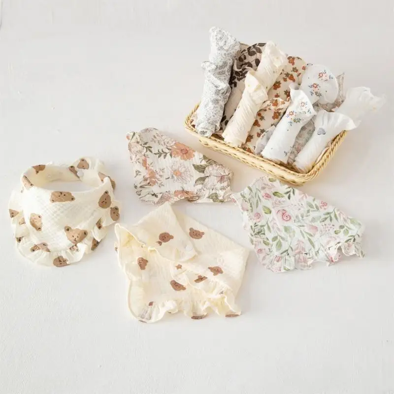 D7YD bufanda suave para bebé, Baberos cómodos para recién nacidos, Baberos para bebé con patrón encantador, Baberos algodón