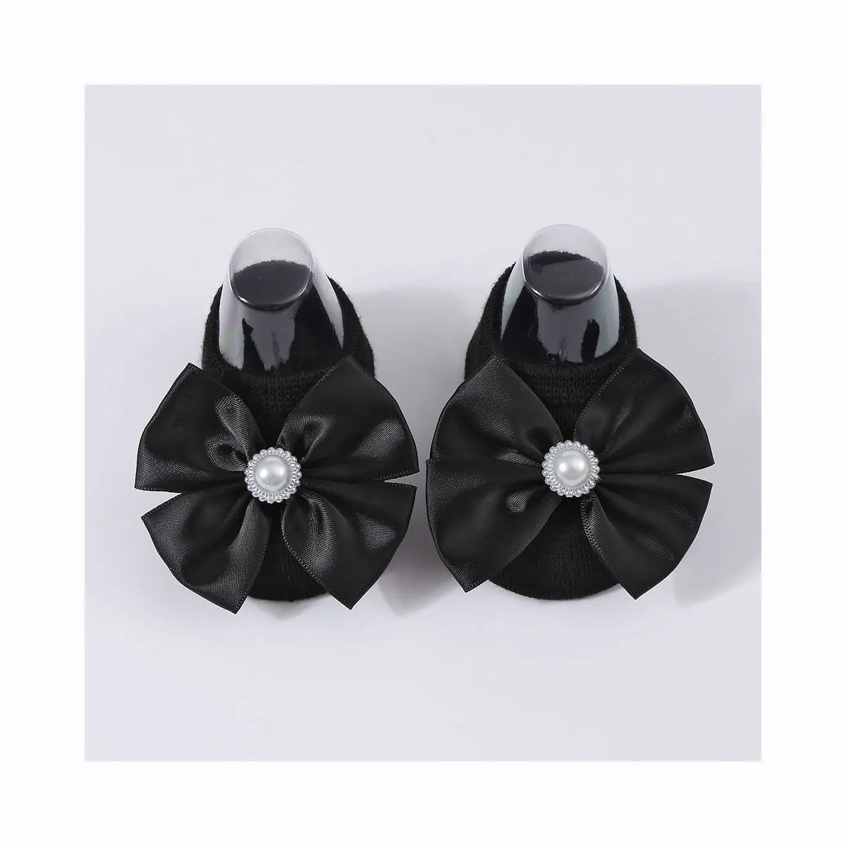 Conjunto de diademas con lazo de perlas para bebé, calcetines suaves para recién nacido, calcetín para antes de caminar, calcetines de punto de algodón para niña, 1 Juego - imagen 3