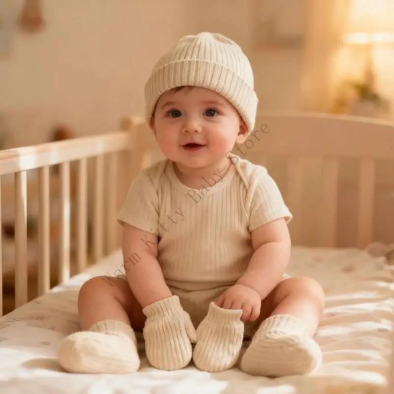 Conjunto gorro y manoplas de algodón para bebé – Suave - imagen 3