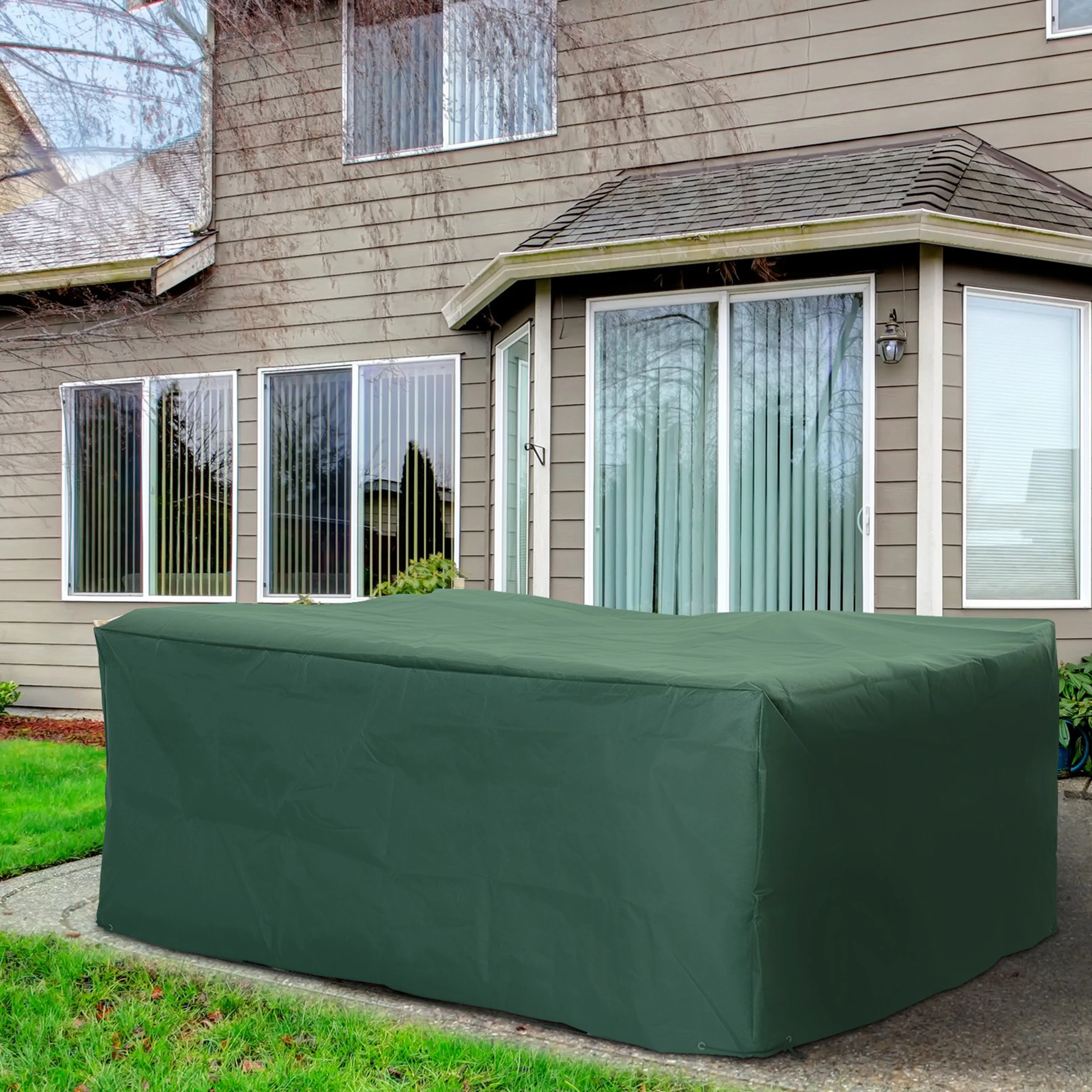 Outsunny Funda para Muebles de Jardín Exterior 222x155x67 cm Funda Mesa Exterior Protectora Impermeable Anti-UV Antipolvo para Terraza Patio Verde Oscuro
