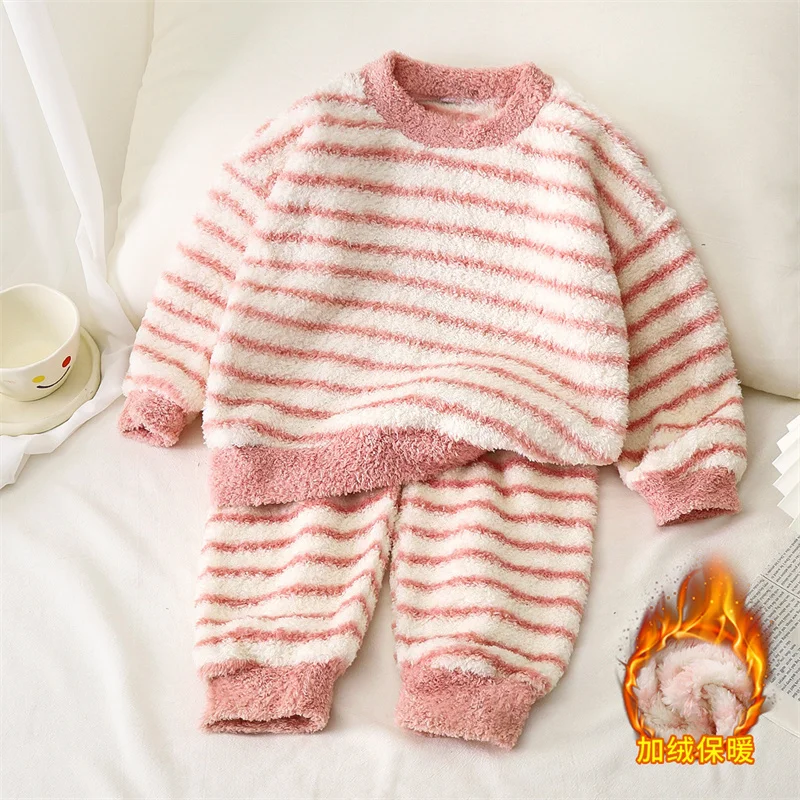 Pijama acolchado térmico infantil a rayas – Conjunto de invierno - imagen 2