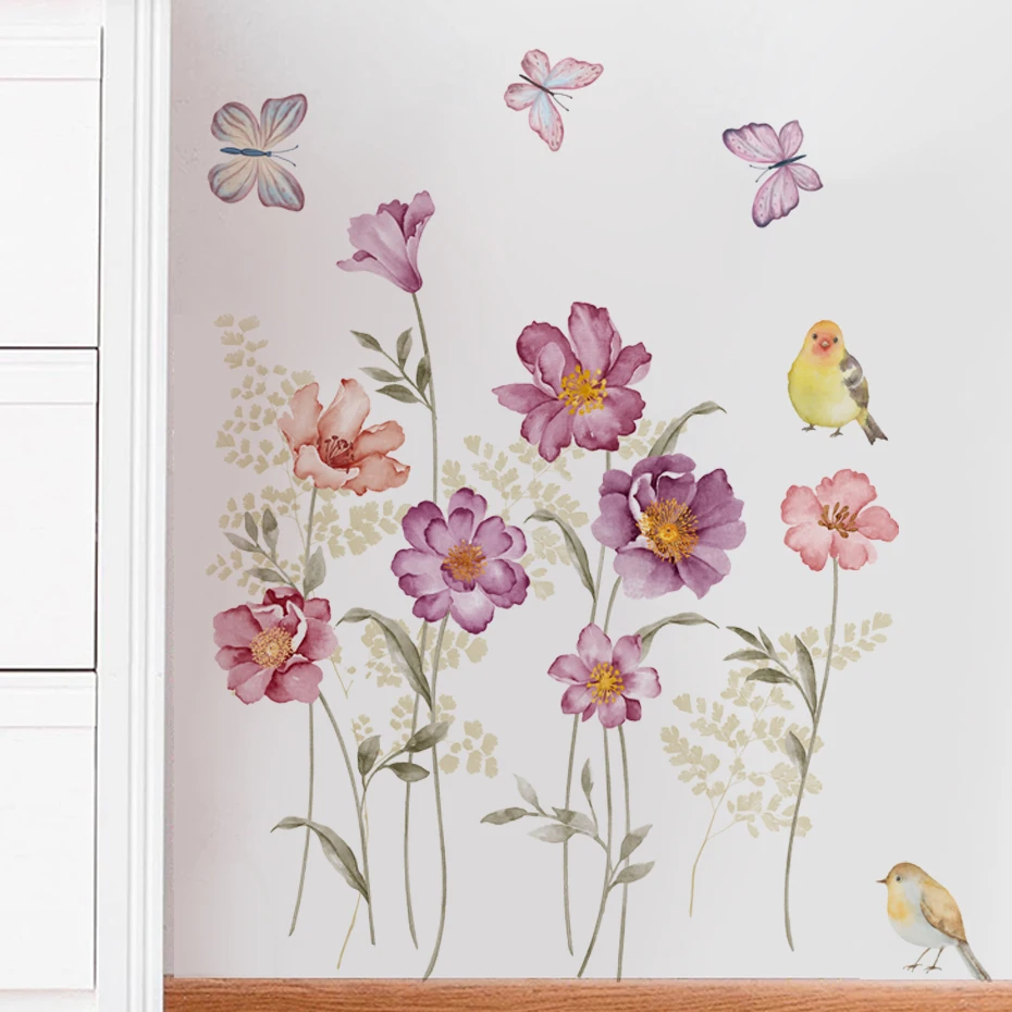 Pegatinas de pared de acuarela con mariposas y flores extraíbles - imagen 2