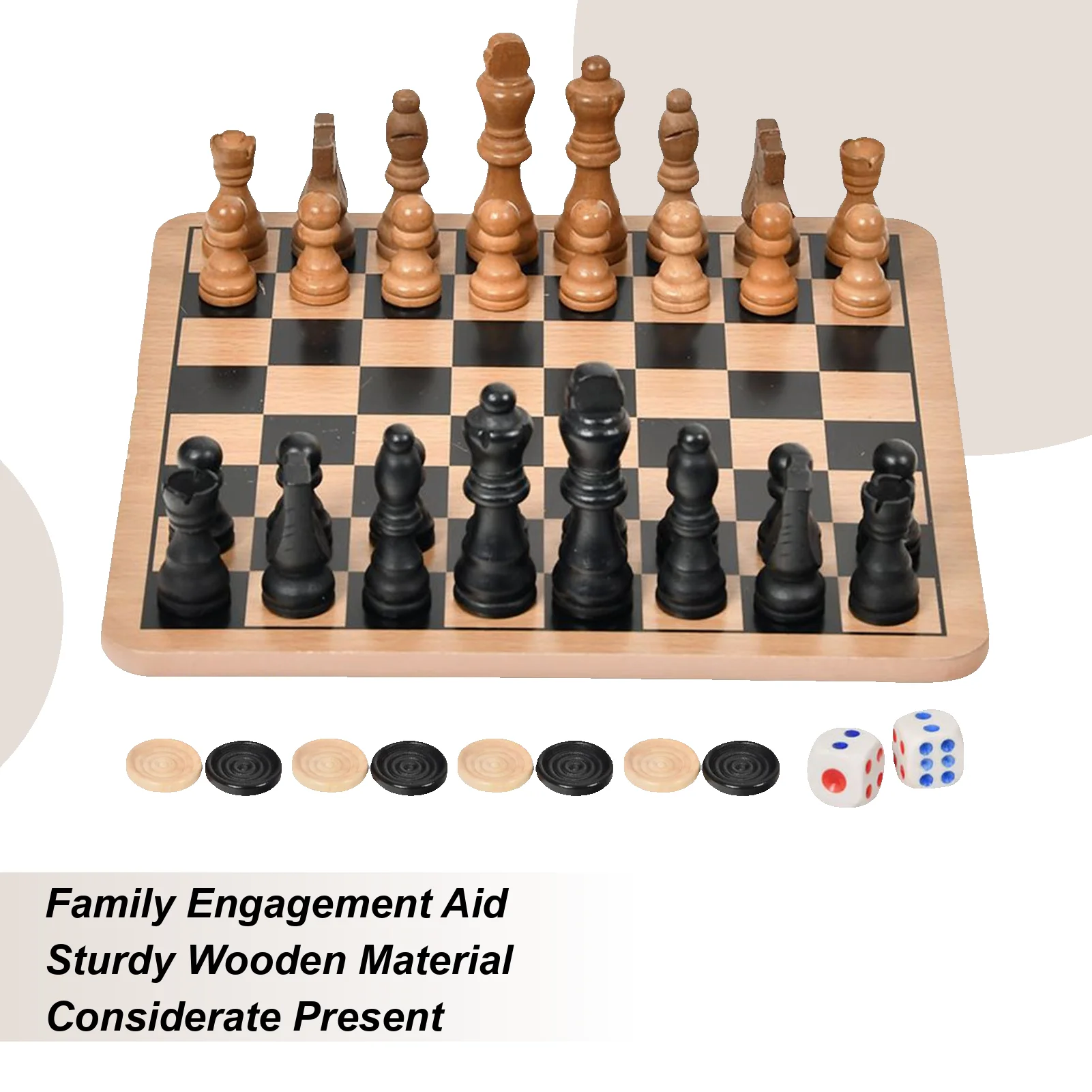 Juego de ajedrez de madera, juego interactivo de tablero de doble cara para principiantes, niños, adultos, viajes familiares, hogar al aire libre