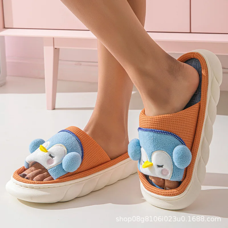 Zapatillas bonitas de dibujos animados para hombre y mujer, zapatos de primavera y verano, tobogán de interior de lino y algodón transpirable para el hogar, zapatilla para el suelo de la casa para parejas - imagen 5