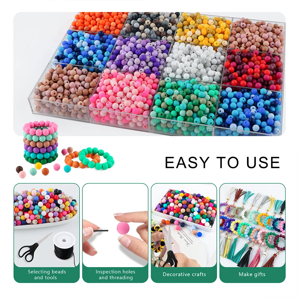 Kovict 9/12/15/19MM 20 ~ 200 Uds cuentas de silicona cuentas redondas sueltas DIY llavero pulsera collar accesorios para la fabricación de joyas - imagen 3