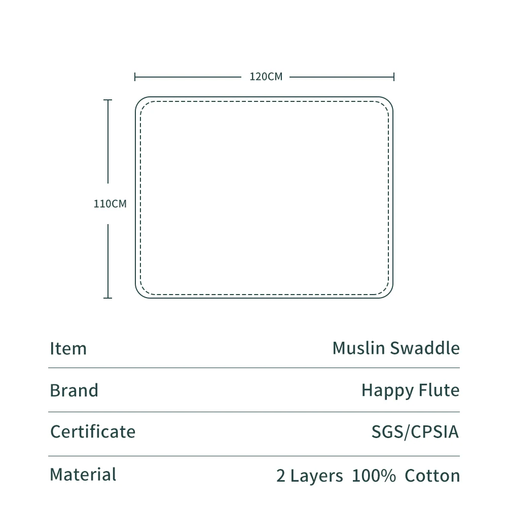 HappyFlute-Manta de muselina suave para bebé, 100% cómodo de pañal x 120 cm, 110 algodón, 1 unidad - imagen 5