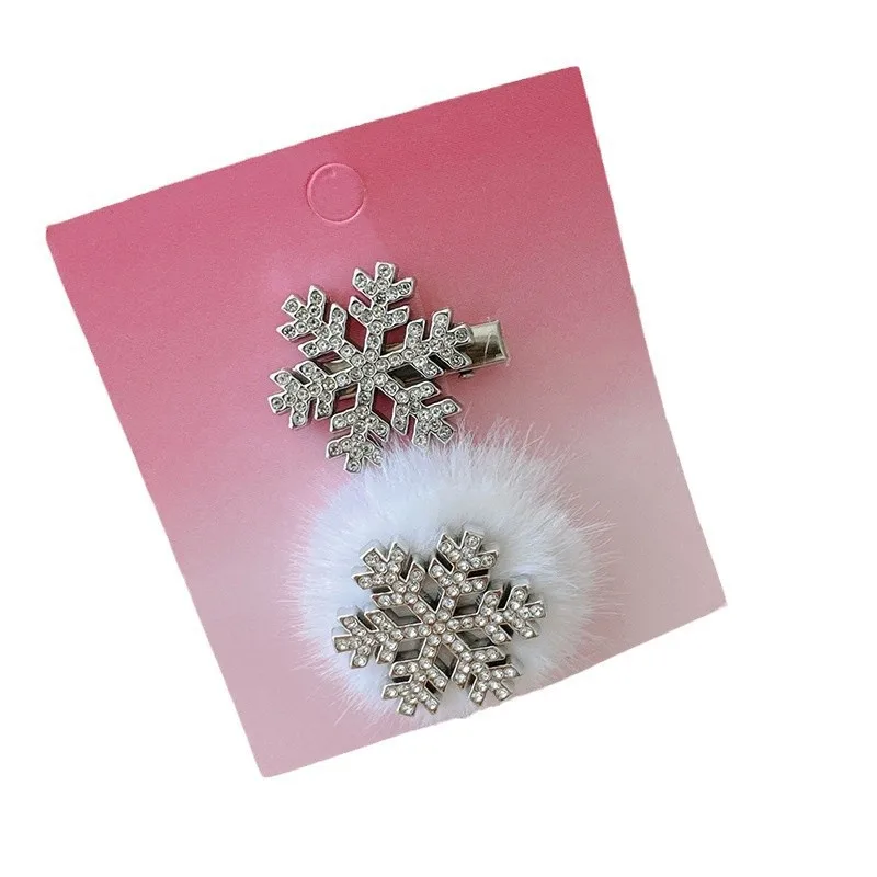 Par de pinzas para el cabello de copo de nieve de felpa de hadas: pasadores laterales pequeños para mujer, flequillo Tame, accesorios para el cabello elegantes de decoración festiva. - imagen 5